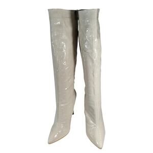 GORGEOUS! RICH VANILLA CREAM VEGAN PATENT LEATHER POINTY TOE BOOTS! SZ 8.5M